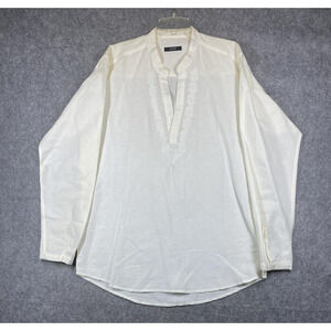 Alfani Shirt Mens Large White Linen Long Sleeve Embroidered Placket Boho Casual